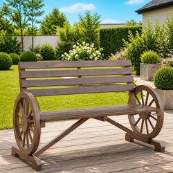 Wooden Garden Bench for Two with Backrest and Armrests