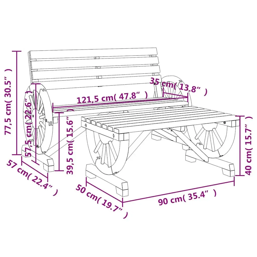 Solid Fir Wood 2 Piece Garden Lounge Set with Coffee Table