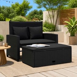 Durable 2-Seater Garden Sofa Bed with Cushions and Footstool