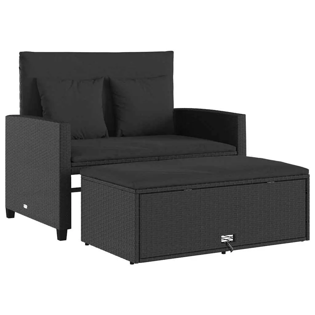 2-Seater Garden Sofa Bed with Cushions and Footstool