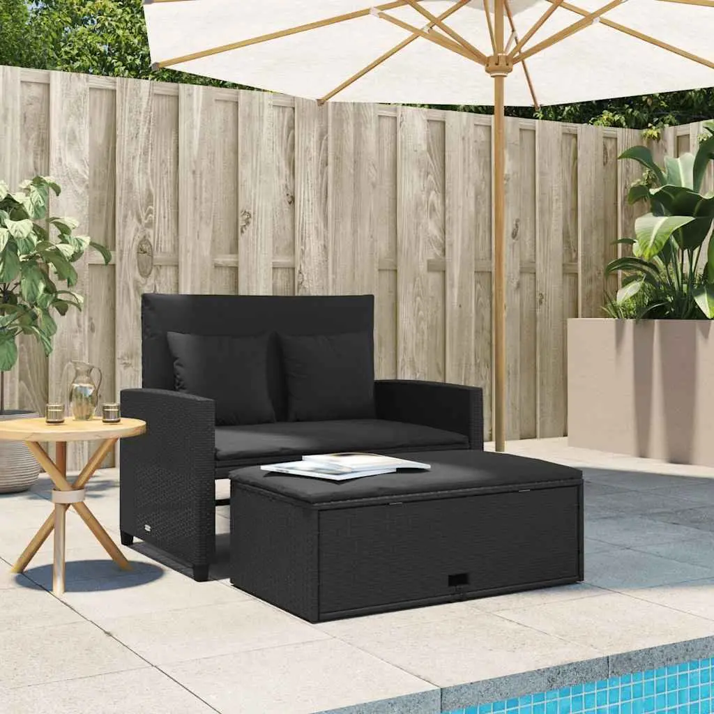 2-Seater Garden Sofa Bed with Cushions and Footstool