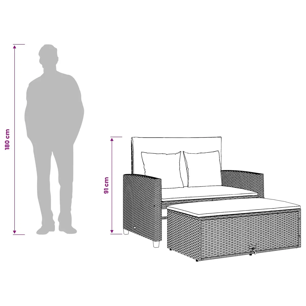 2-Seater Garden Sofa Bed Grey Poly Rattan with Cushions