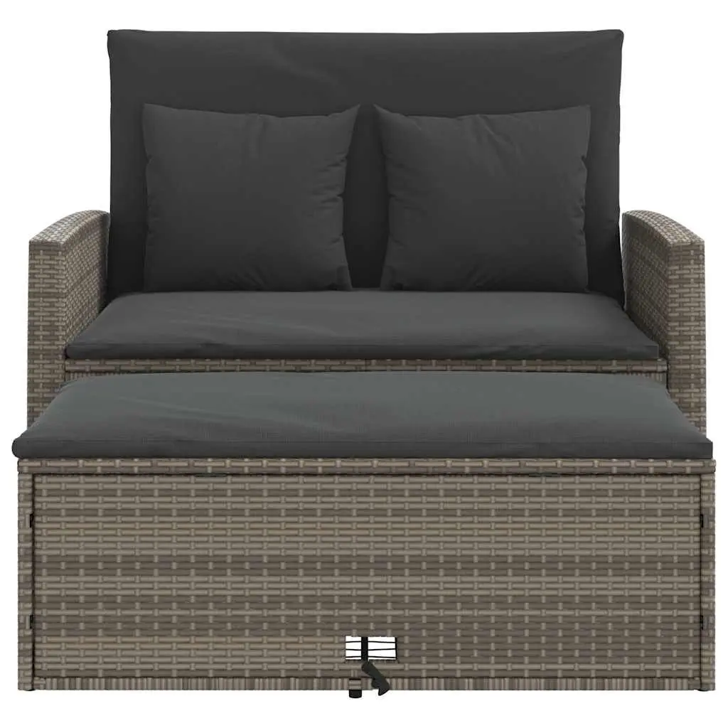 2-Seater Garden Sofa Bed Grey Poly Rattan with Cushions
