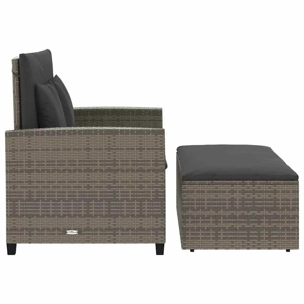 2-Seater Garden Sofa Bed Grey Poly Rattan with Cushions