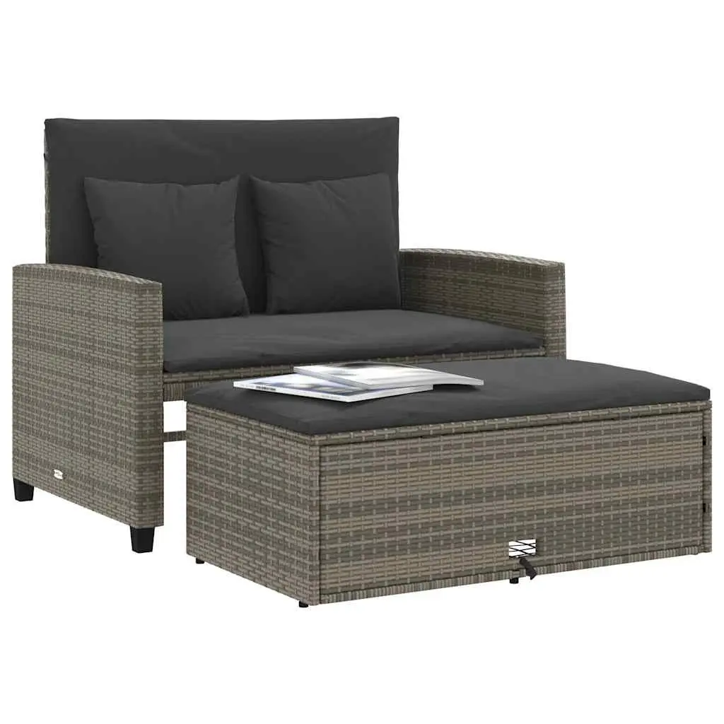 2-Seater Garden Sofa Bed Grey Poly Rattan with Cushions