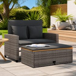 Premium 2-Seater Garden Sofa Bed with Footstool in Grey