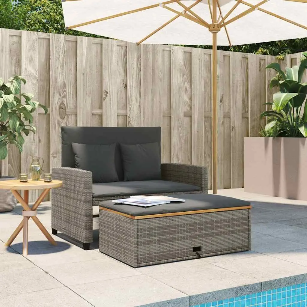 2-Seater Garden Sofa Bed with Footstool in Grey