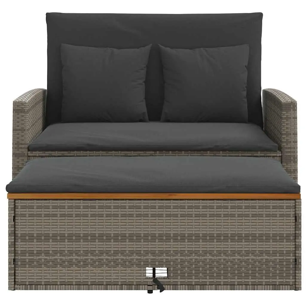 2-Seater Garden Sofa Bed with Footstool in Grey