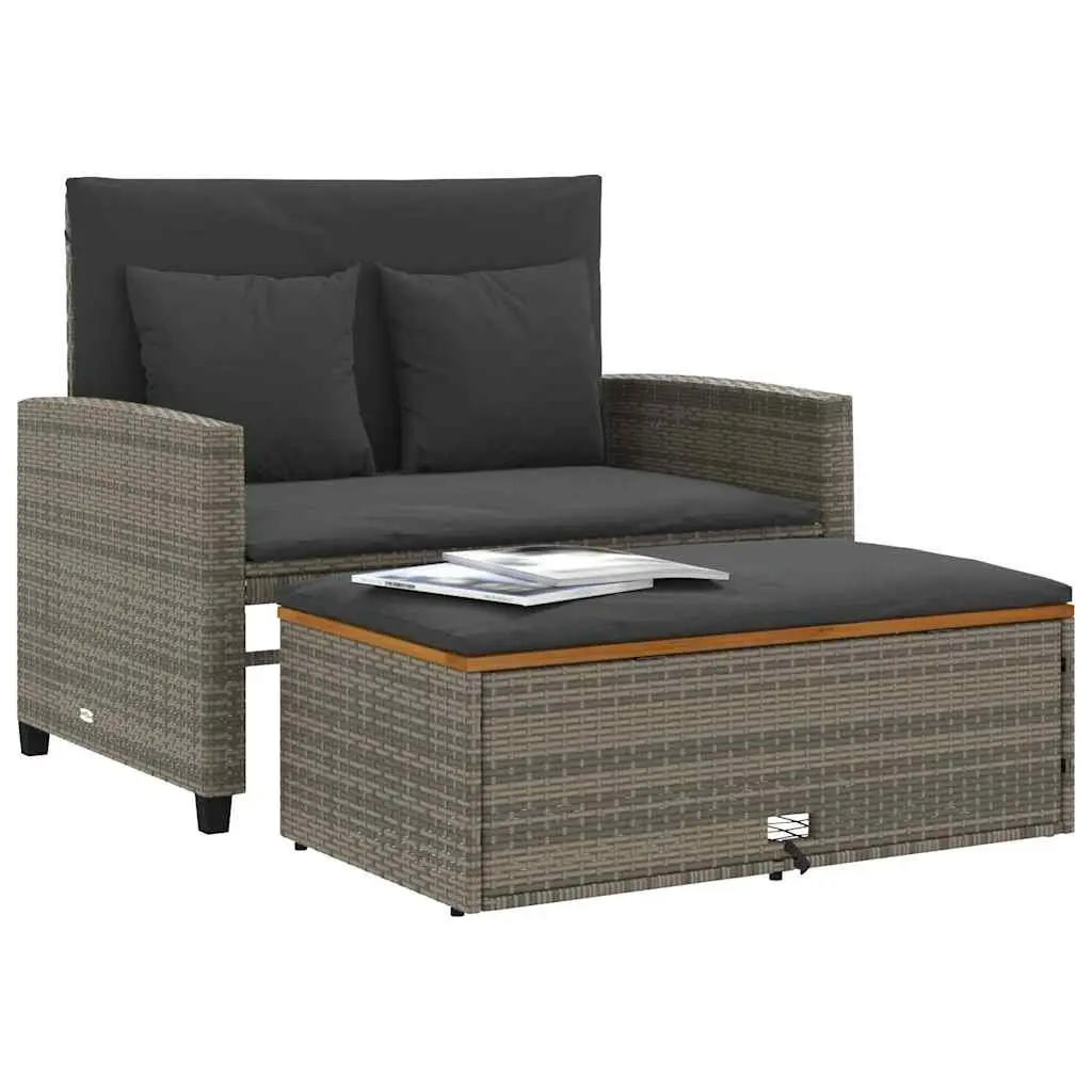2-Seater Garden Sofa Bed with Footstool in Grey
