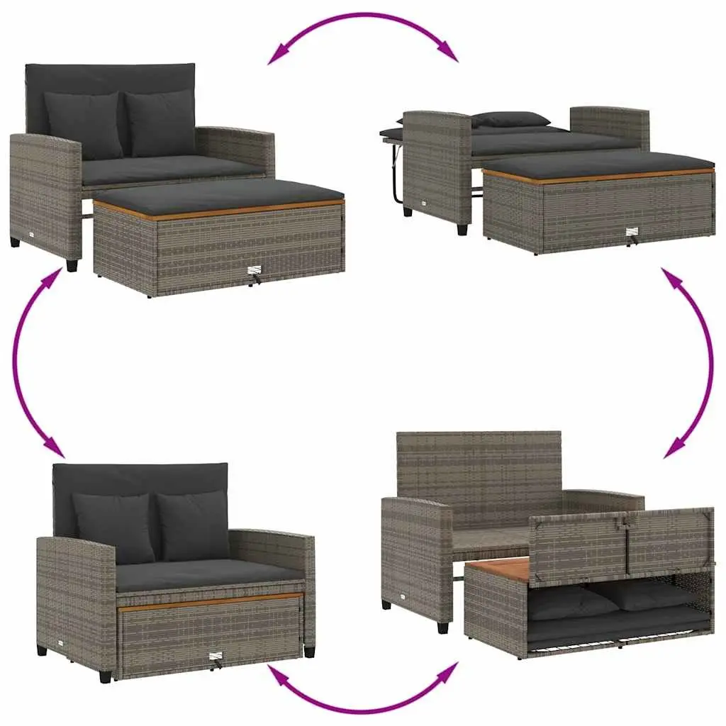 2-Seater Garden Sofa Bed with Footstool in Grey