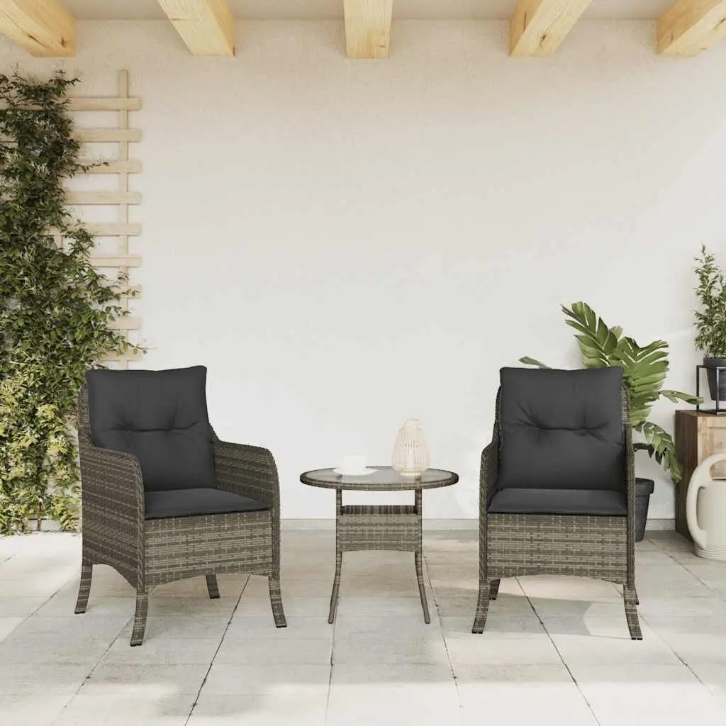 Outdoor Garden Chairs Set PE Rattan Grey 2 Piece with Cushions