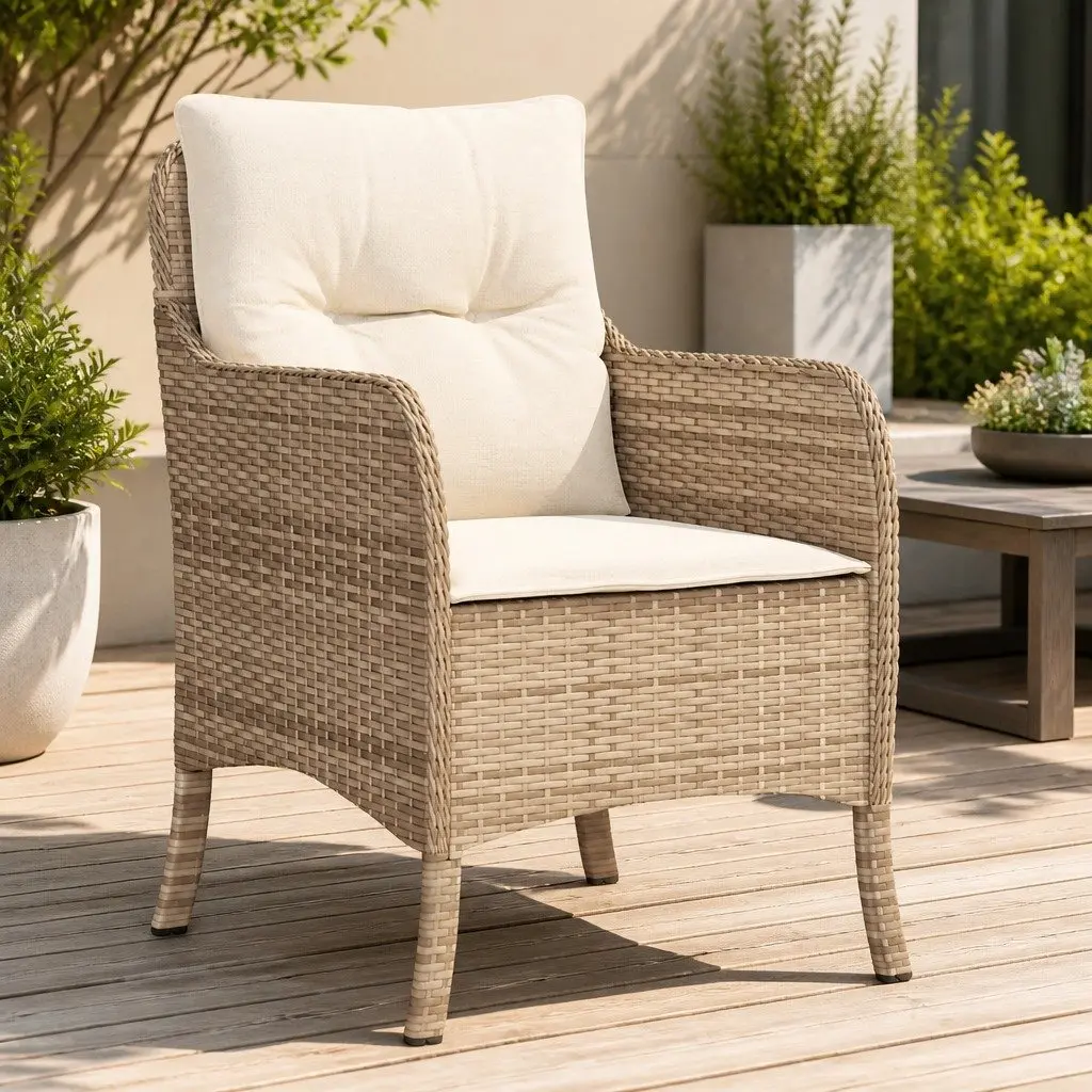 Outdoor Garden Chairs Poly Rattan 2 Piece Beige with Cushions