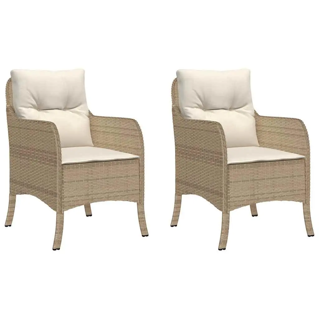 Outdoor Garden Chairs Poly Rattan 2 Piece Beige with Cushions