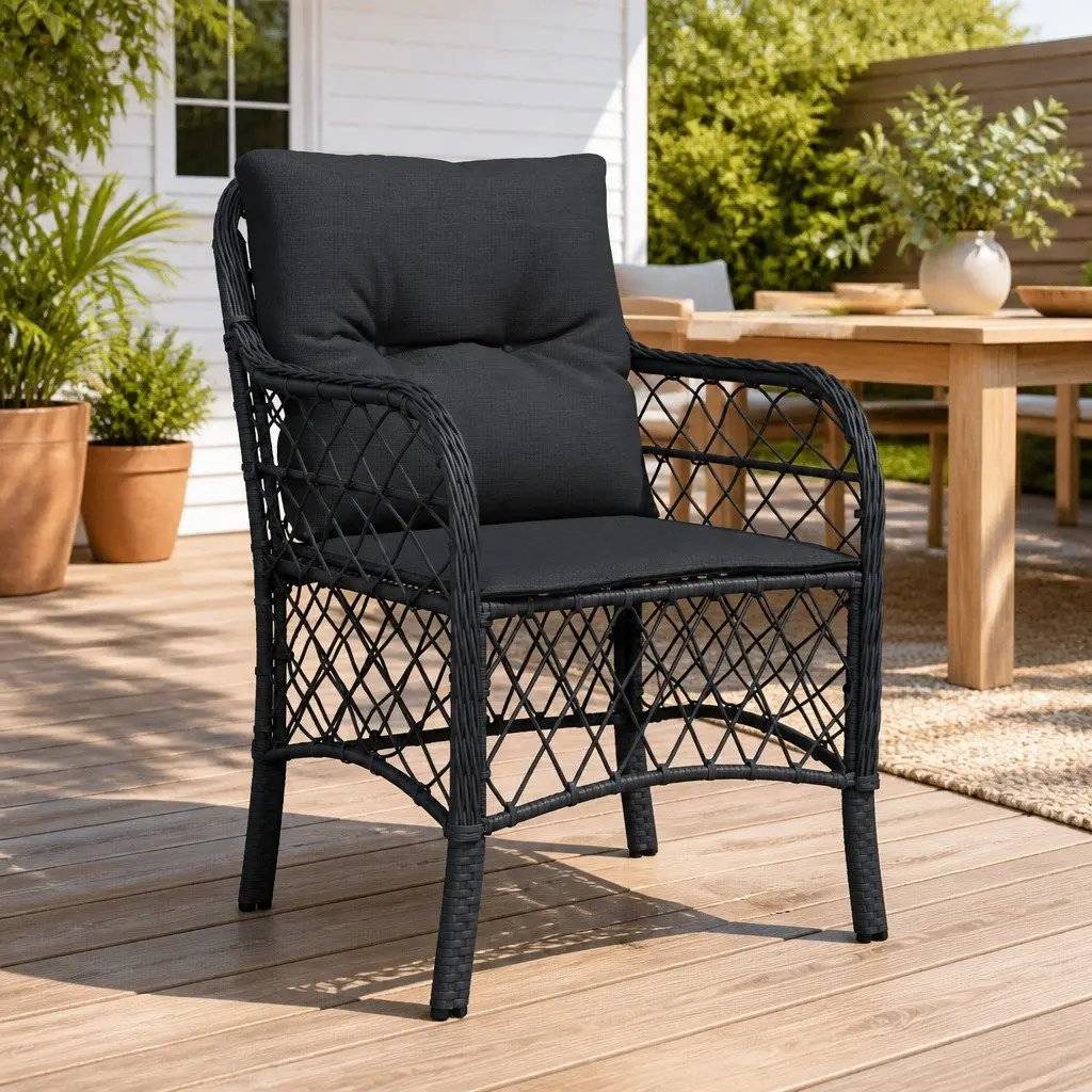 Outdoor Garden Chairs Poly Rattan 2 pcs Black