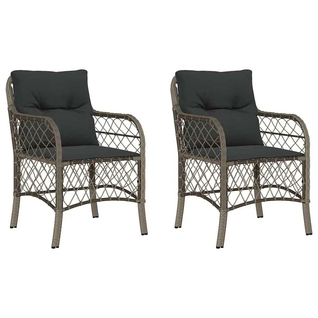 Outdoor Garden Chairs 2 Pcs Grey Poly Rattan Cushioned Seating Furniture