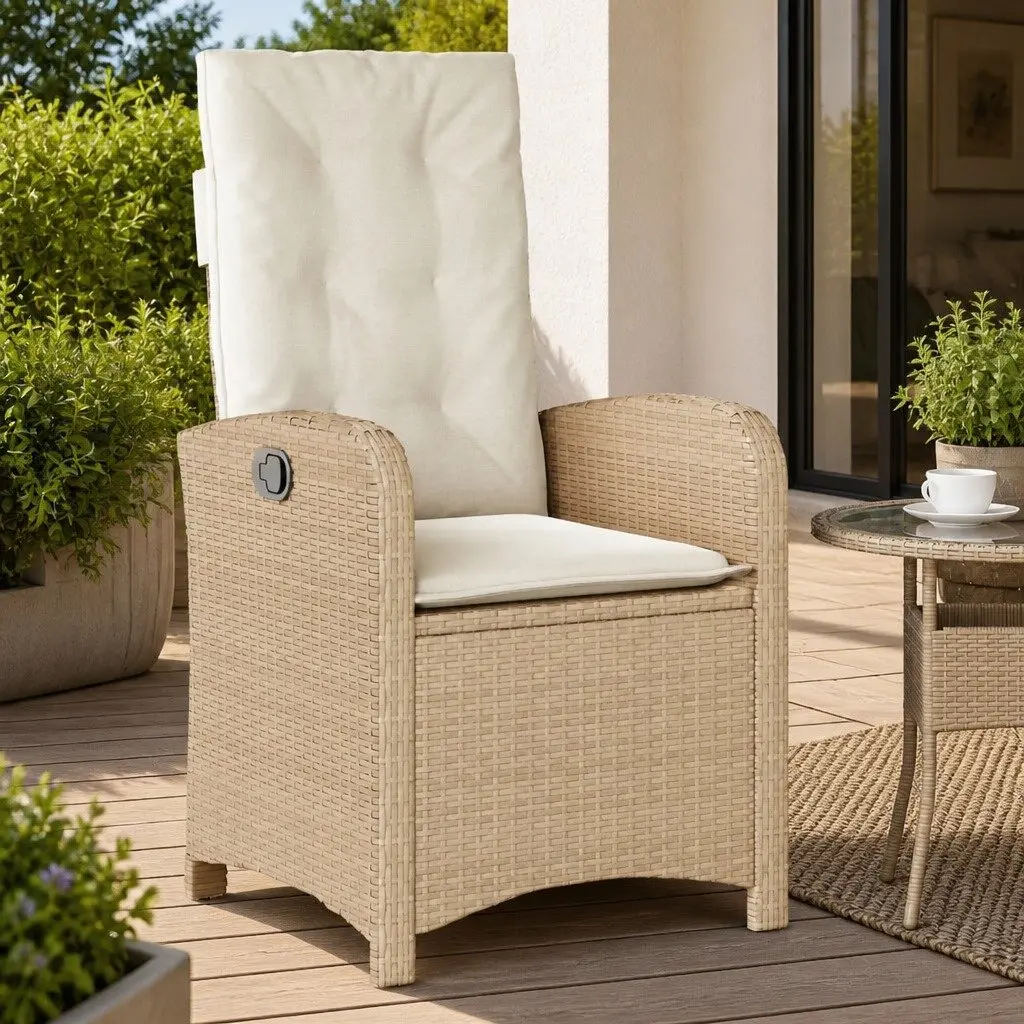 Beige Reclining Garden Chair with Adjustable Backrest
