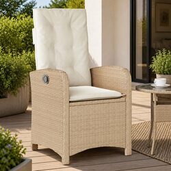 Beige Reclining Garden Chair with Adjustable Backrest