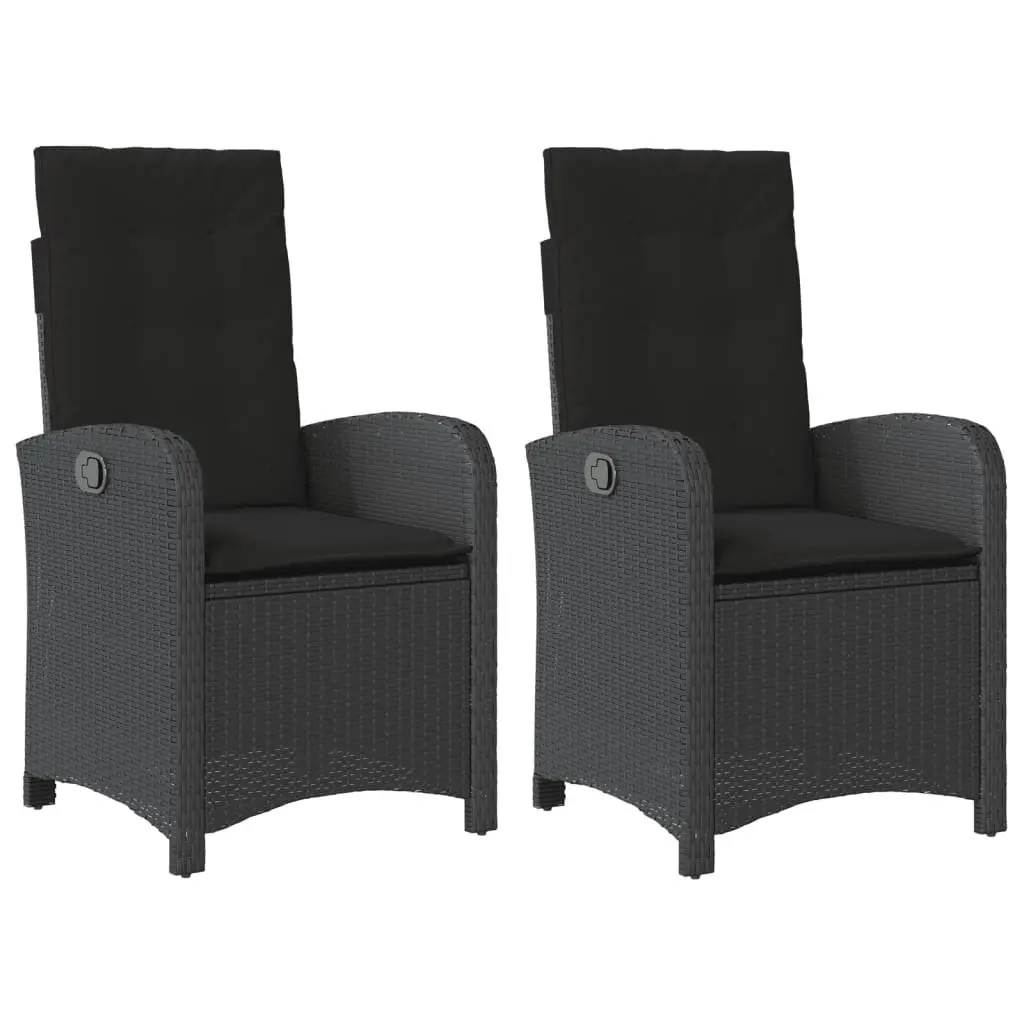 Reclining Garden Chairs PE Rattan Adjustable Black 2 pcs with Cushions
