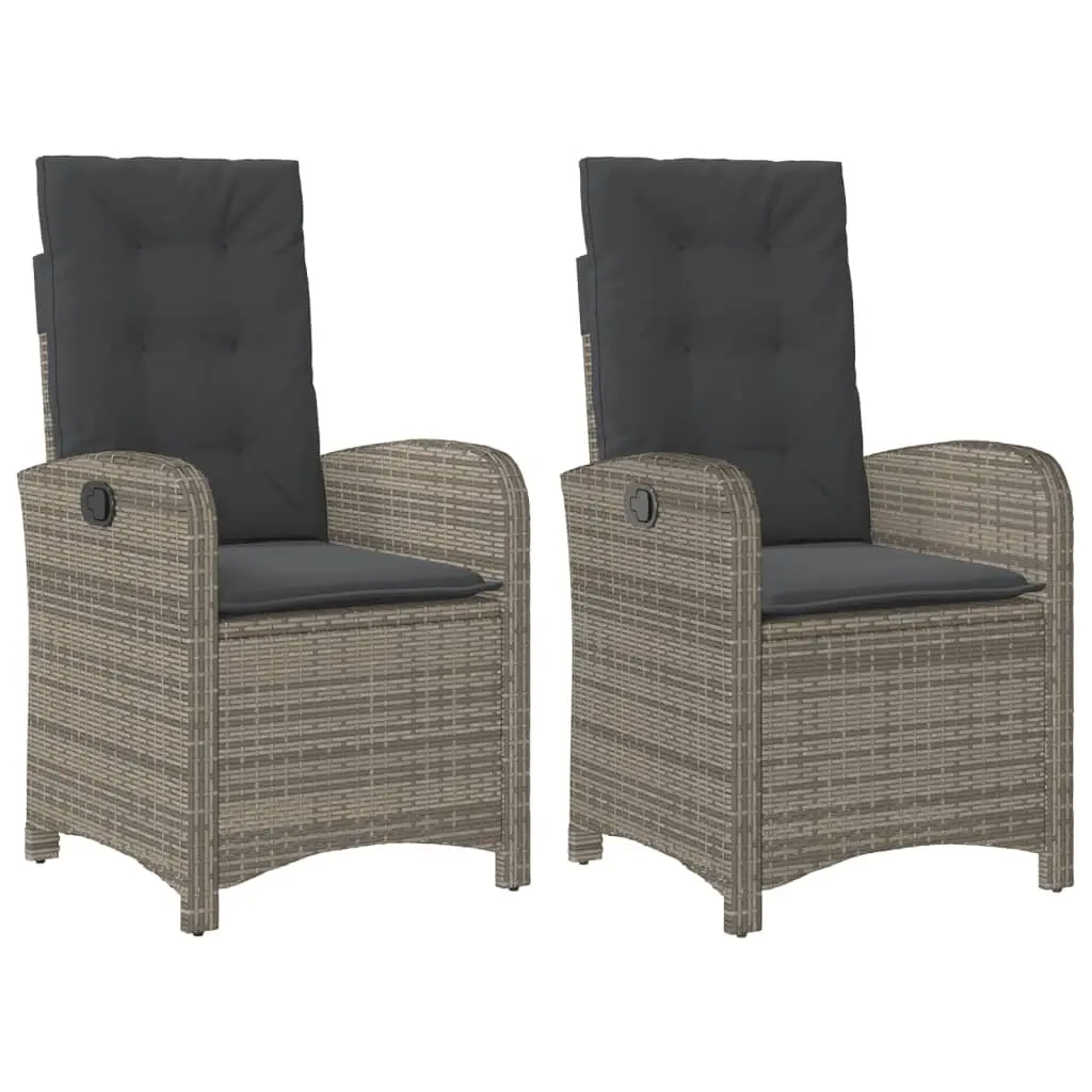 Reclining Garden Chairs PE Rattan Steel Adjustable Grey 2 Piece with Cushions
