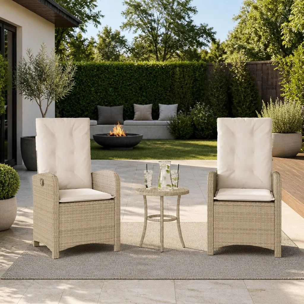 Reclining Garden Chairs Poly Rattan 2 Piece Set Beige with Cushions