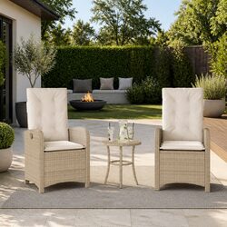 Beige Poly Rattan Outdoor Reclining Garden Chairs 2pc Set