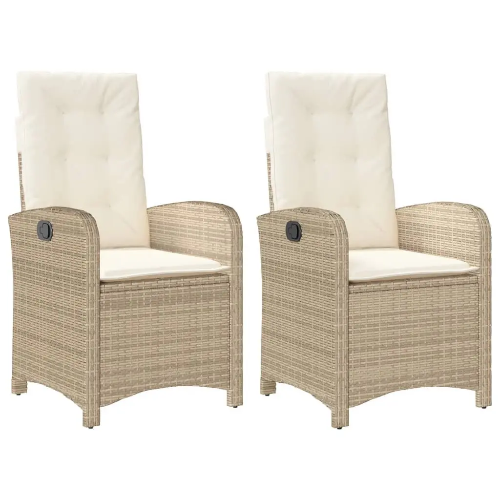 Reclining Garden Chairs Poly Rattan 2 Piece Set Beige with Cushions