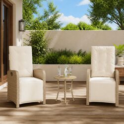 Beige Outdoor Reclining Chairs 2-Piece Set with Footrest