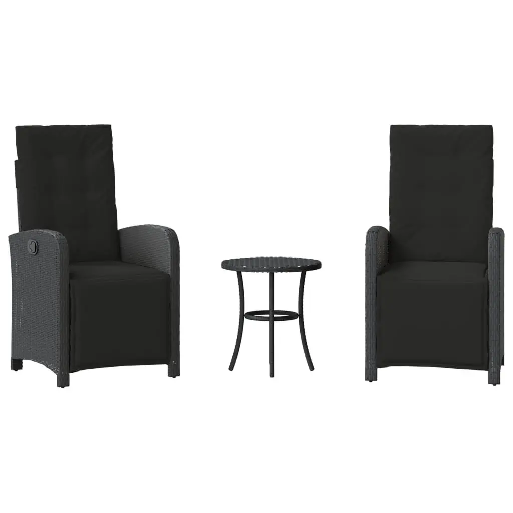Bistro Set Poly Rattan 3 Piece Black Outdoor Garden Furniture