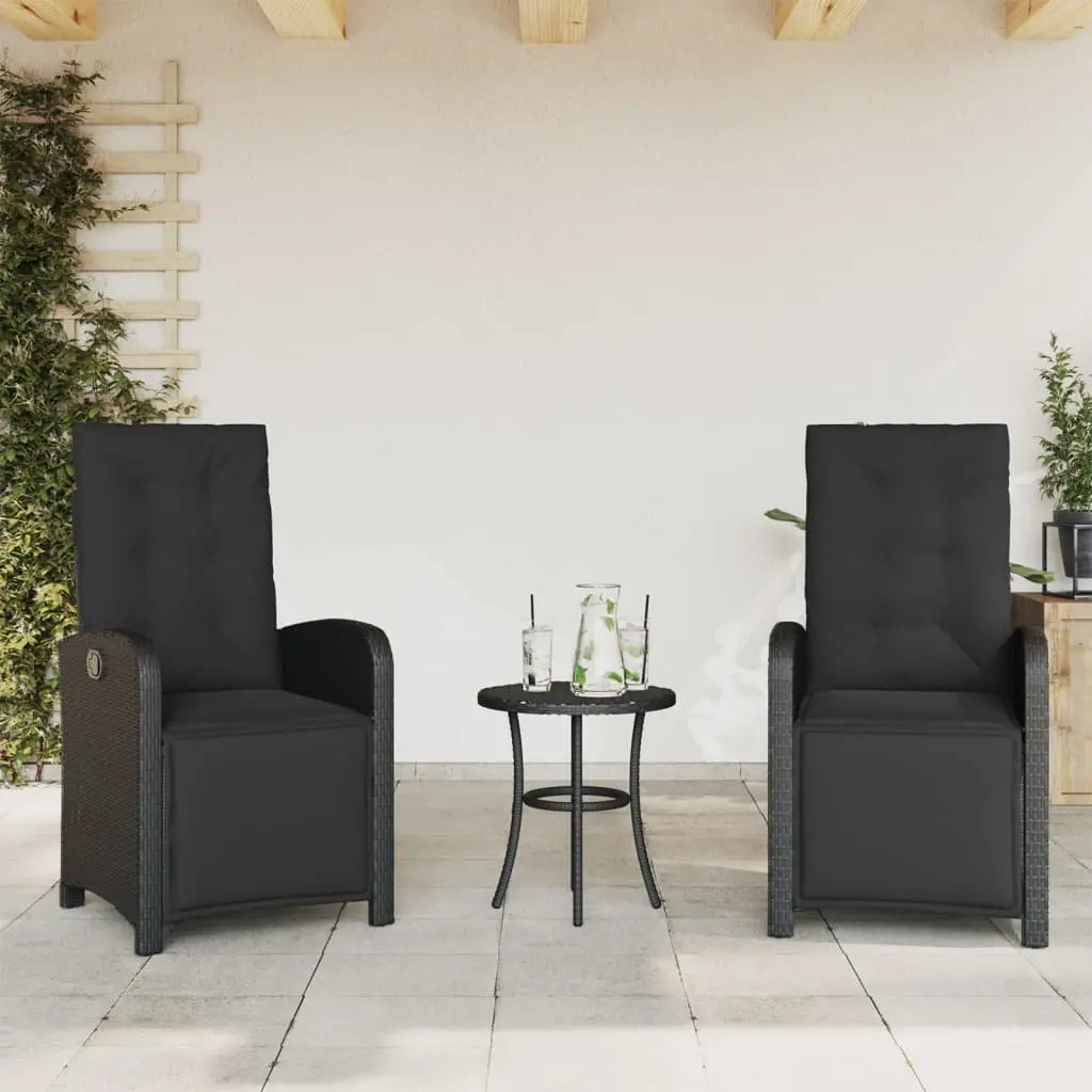 Bistro Set Poly Rattan 3 Piece Black Outdoor Garden Furniture
