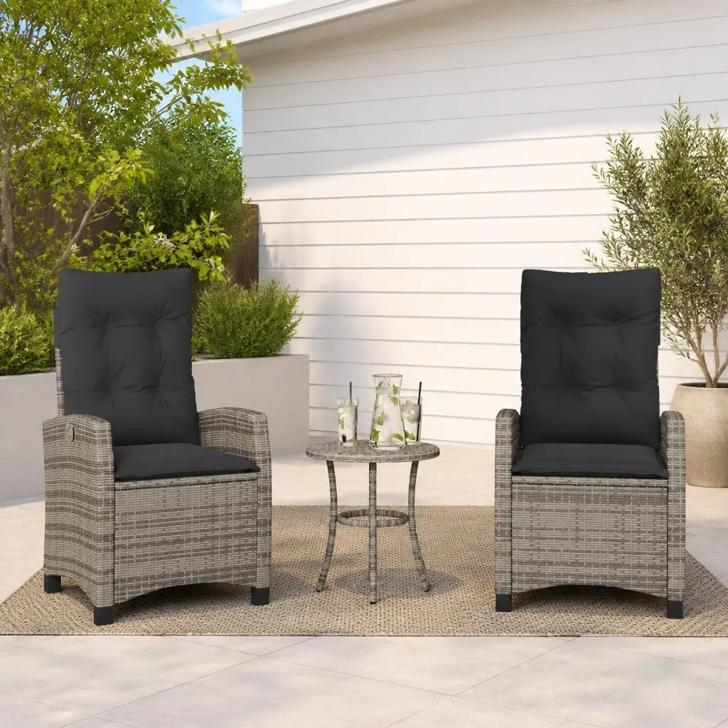 Reclining Garden Chairs PE Rattan Adjustable Grey 2 Piece with Cushions