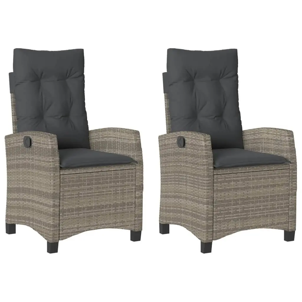 Reclining Garden Chairs PE Rattan Adjustable Grey 2 Piece with Cushions