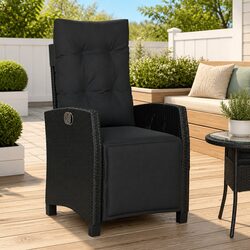 Adjustable Black Poly Rattan Garden Recliner with Footrest