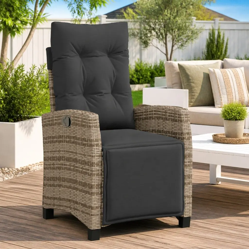 Grey Reclining Garden Chair with Footrest