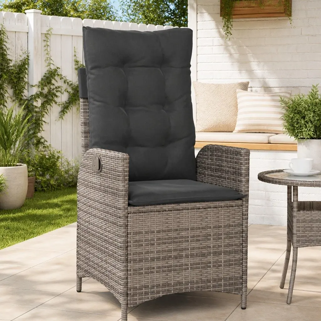 Reclining Garden Chair PE Rattan Powder-coated Steel Adjustable Backrest Cushions Grey