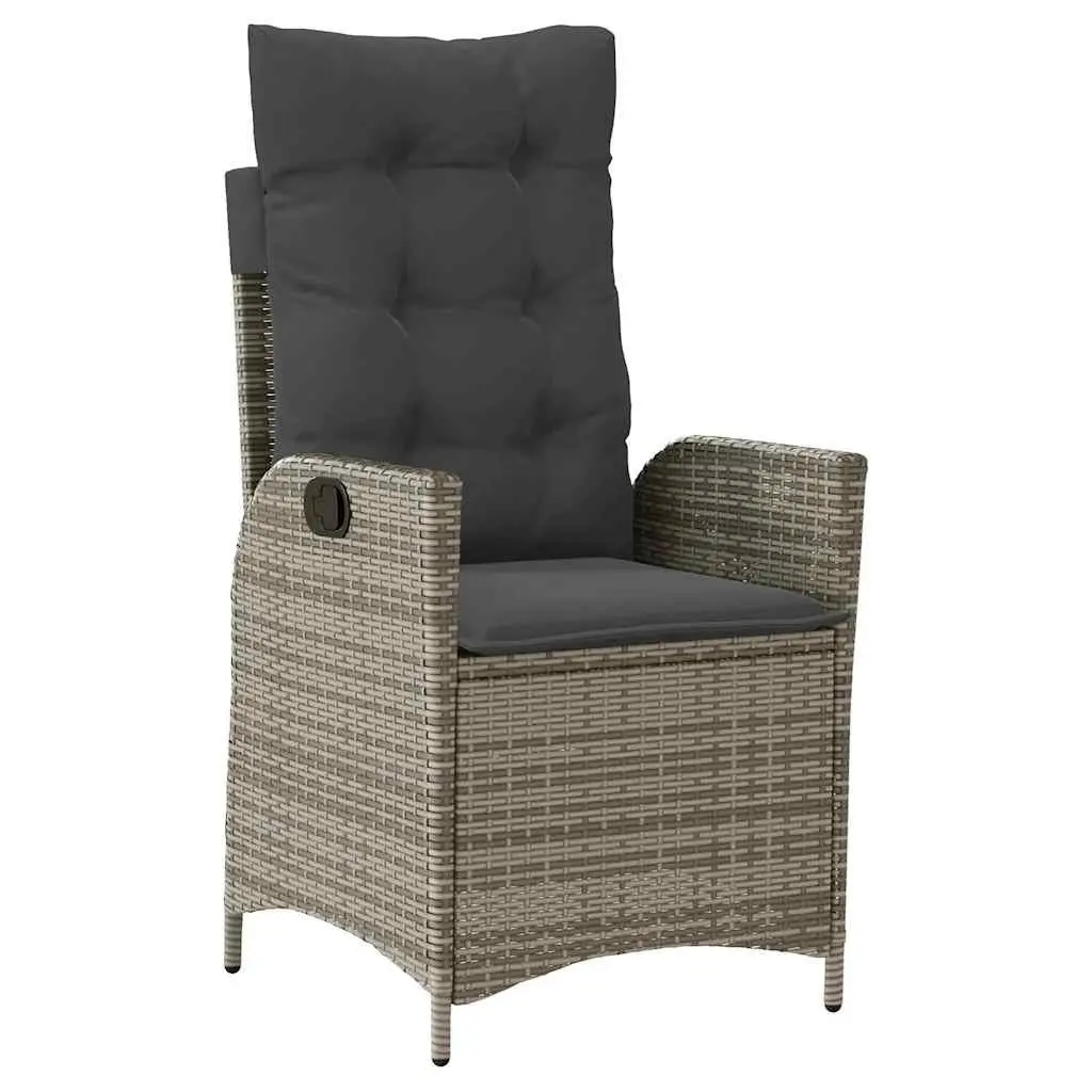 Reclining Garden Chair PE Rattan Powder-coated Steel Adjustable Backrest Cushions Grey