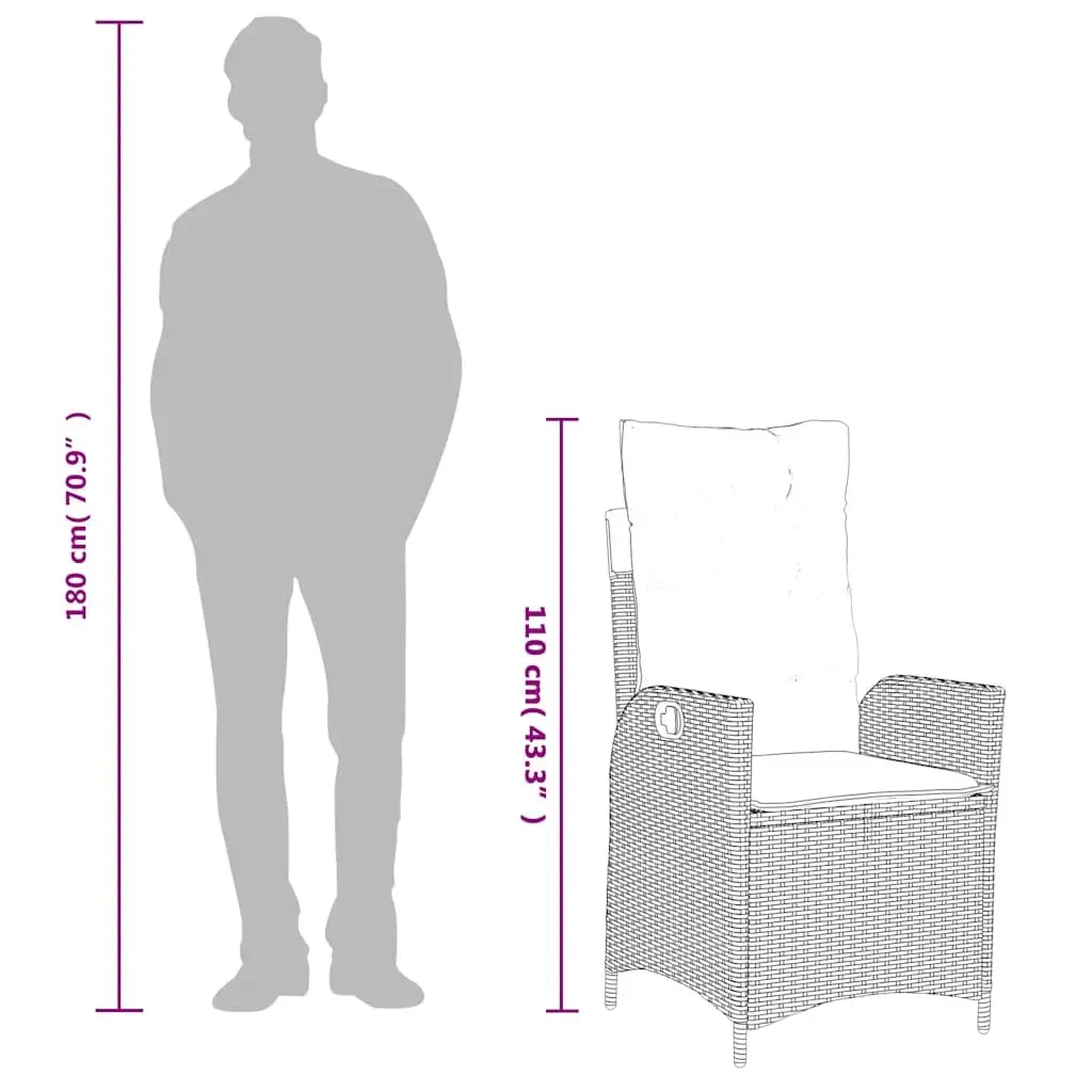 Reclining Garden Chair PE Rattan Powder-coated Steel Adjustable Backrest Cushions Grey