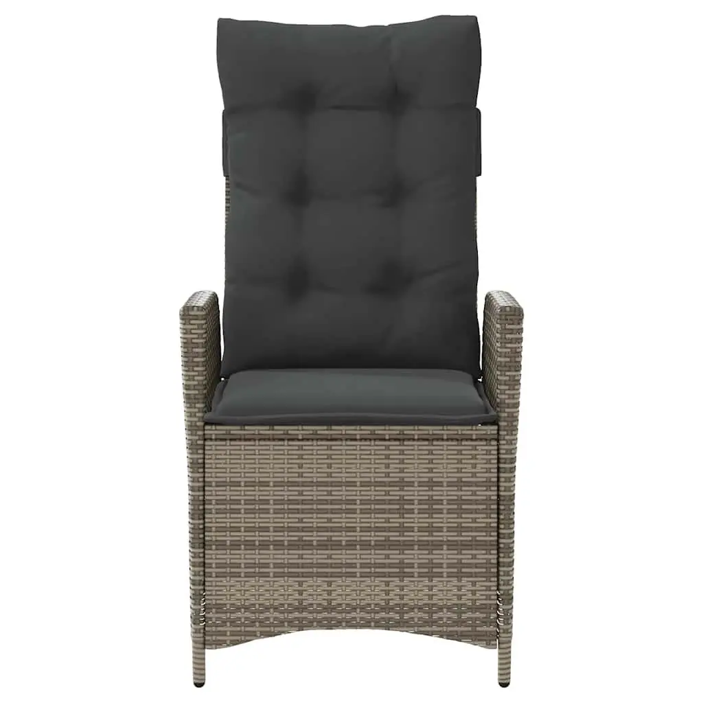 Reclining Garden Chair PE Rattan Powder-coated Steel Adjustable Backrest Cushions Grey