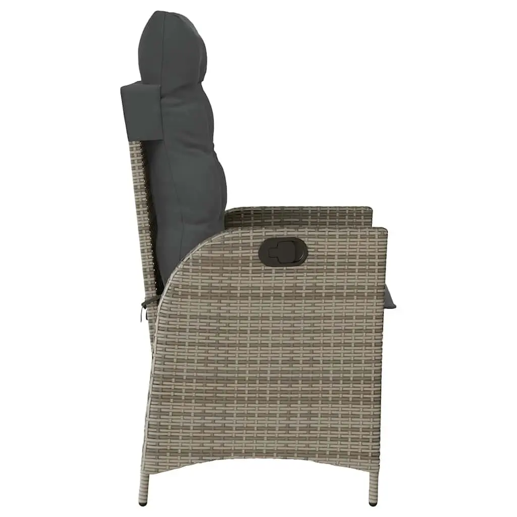 Reclining Garden Chair PE Rattan Powder-coated Steel Adjustable Backrest Cushions Grey