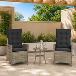 Premium Grey Poly Rattan Reclining Garden Chairs 2pc Set