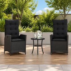 Durable 3 Piece Bistro Set with Black Poly Rattan Chairs