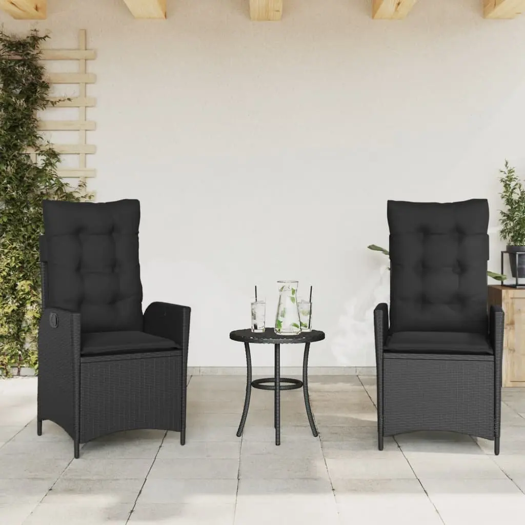 3 Piece Bistro Set with Black Poly Rattan Chairs