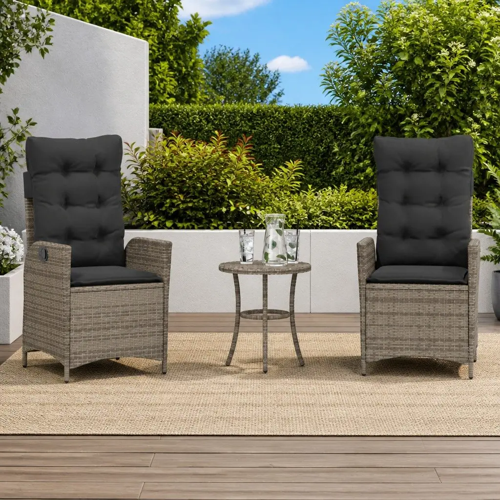 3 Piece Bistro Set in Grey with Cushions