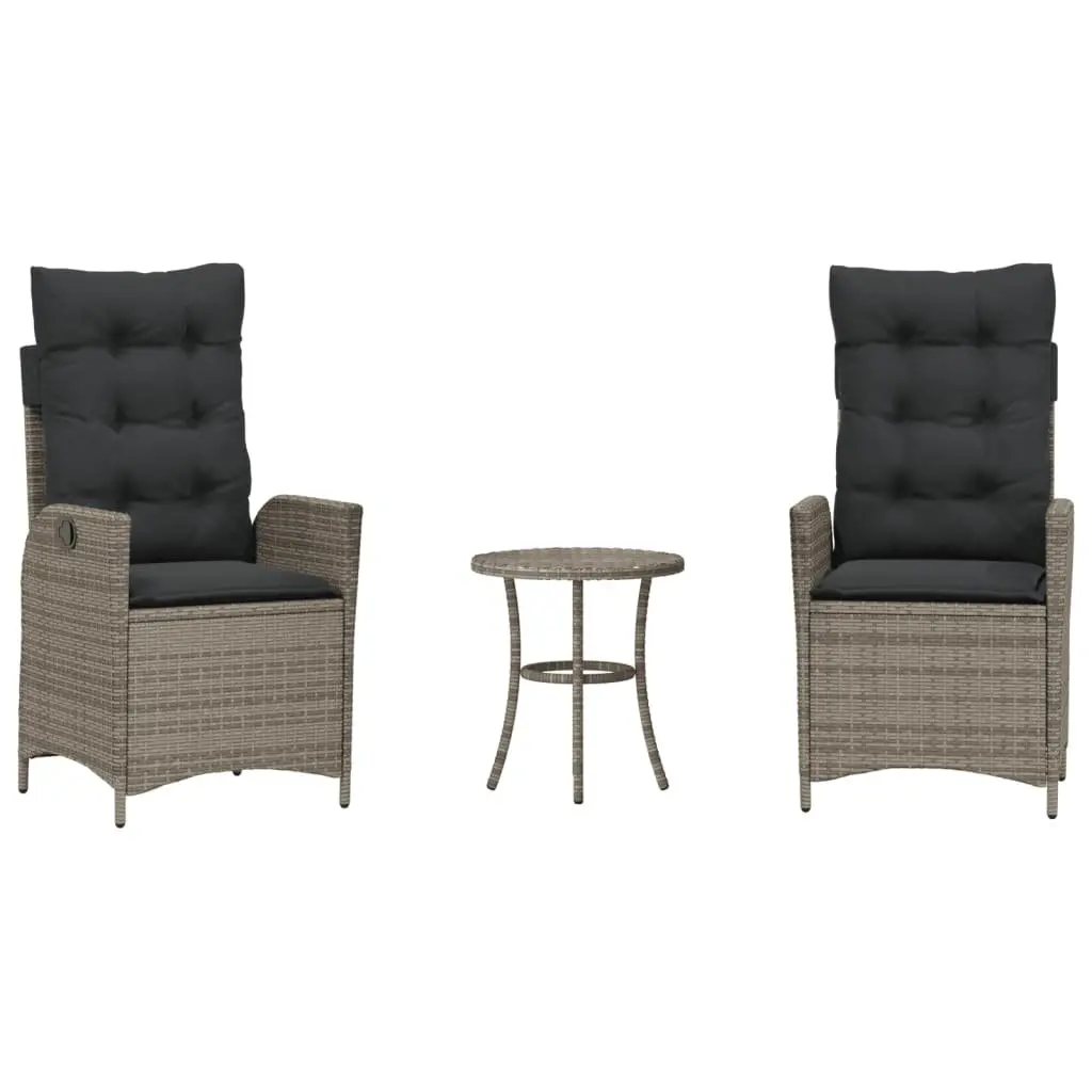 3 Piece Bistro Set in Grey with Cushions