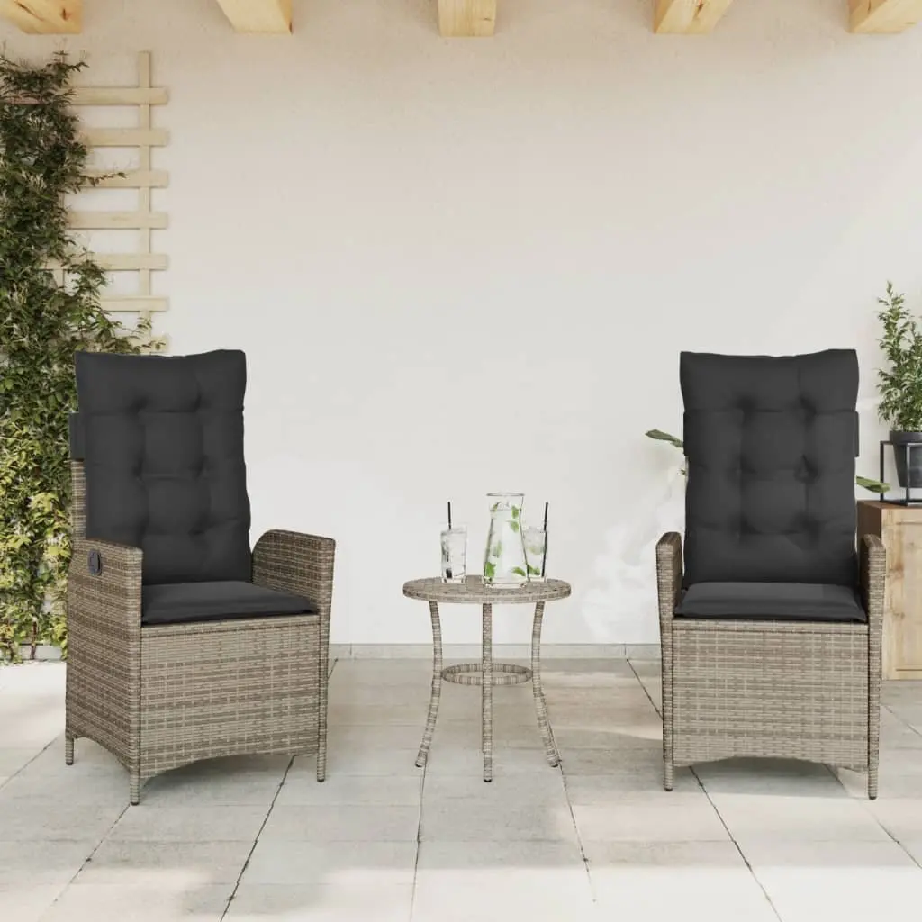 3 Piece Bistro Set in Grey with Cushions