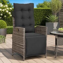 Durable Grey Poly Rattan Reclining Garden Chair with Footrest