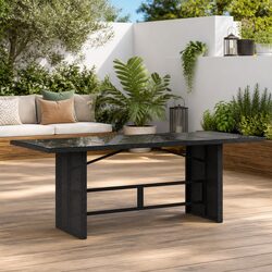 Durable Black Garden Table with Glass Top for Outdoor Use