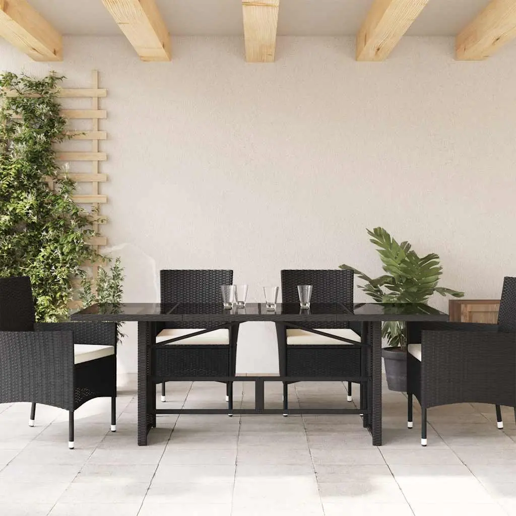 Garden Table Poly Rattan Black Tempered Glass Top 190 x 80 x 74 cm