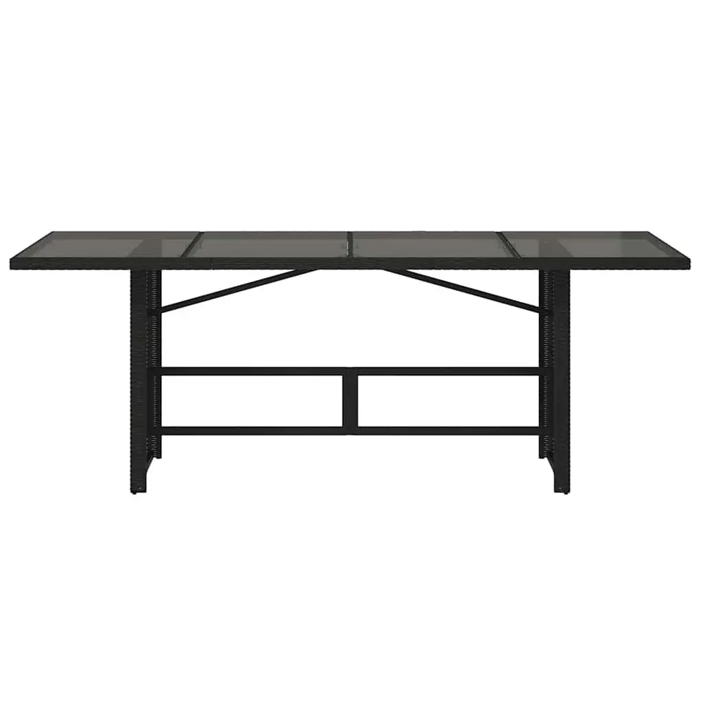 Garden Table Poly Rattan Black Tempered Glass Top 190 x 80 x 74 cm