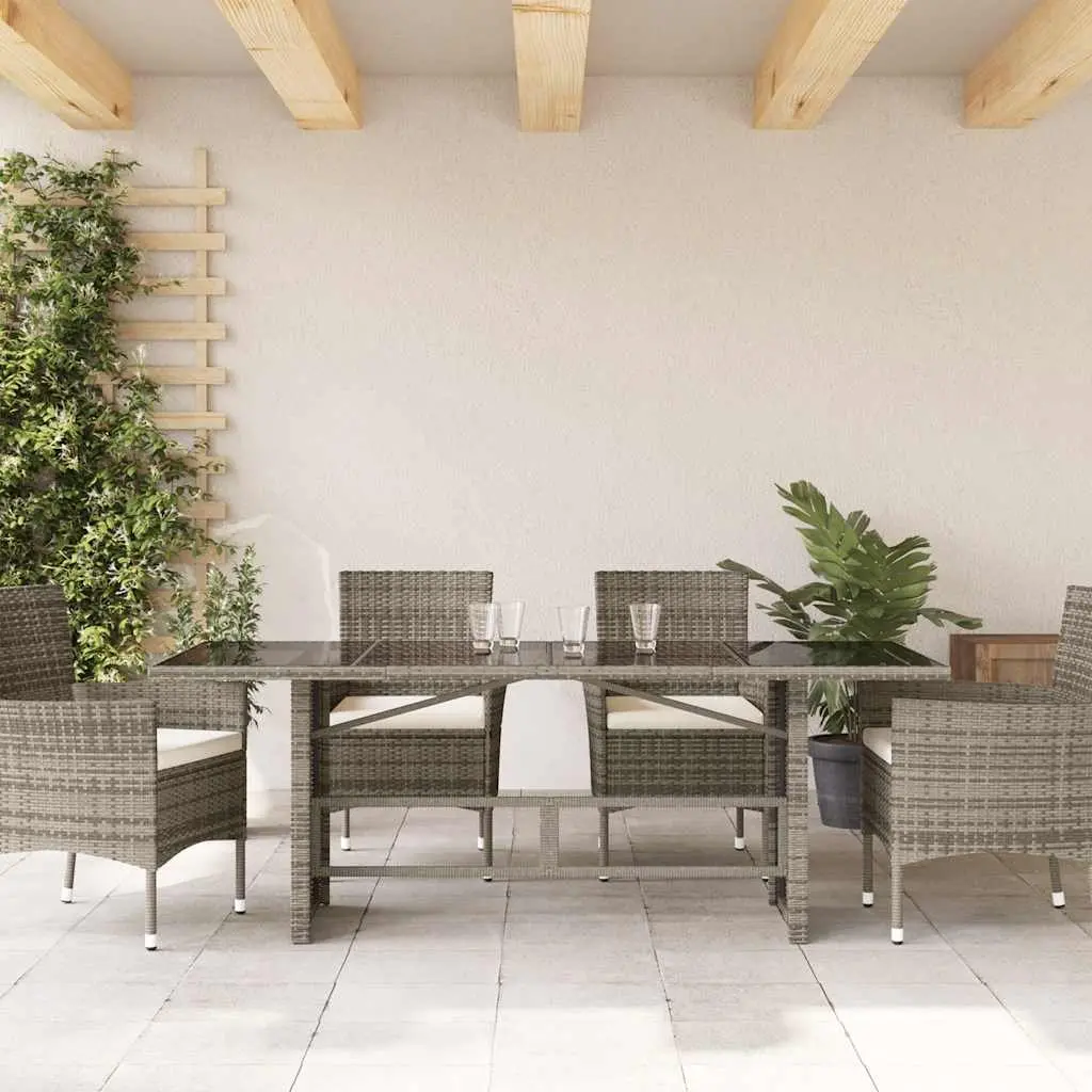 Garden Table Poly Rattan Tempered Glass Top 190x80x74cm Grey