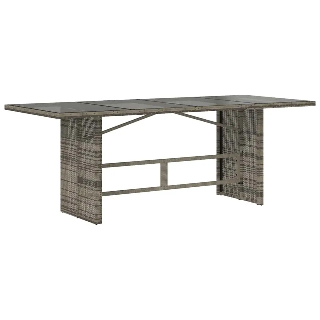 Garden Table Poly Rattan Tempered Glass Top 190x80x74cm Grey